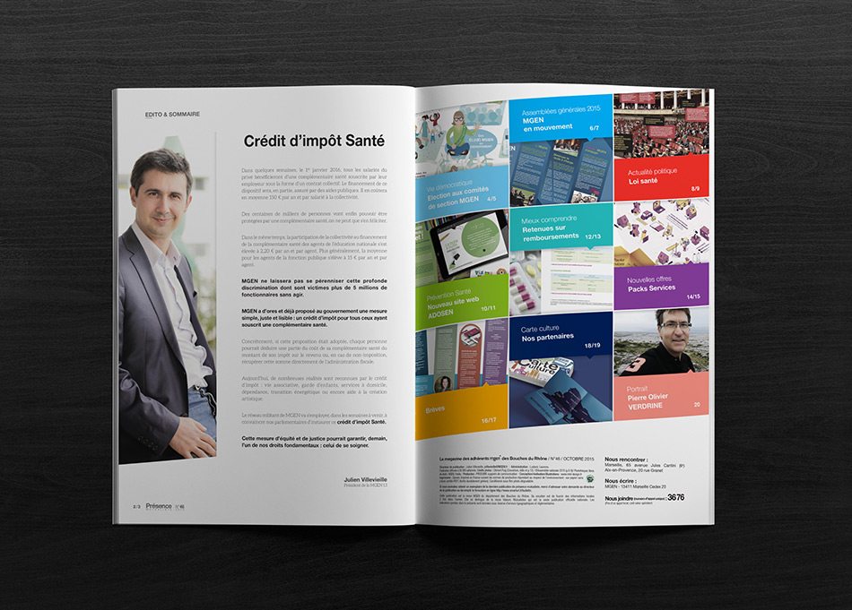 Mise en page dito et sommaire magazine MGEN MKT DESIGN Mise en page dito et sommaire magazine MGEN MKT DESIGN